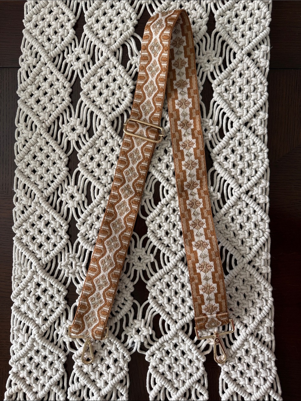 Brown and White Woven Adjustable Bag Strap